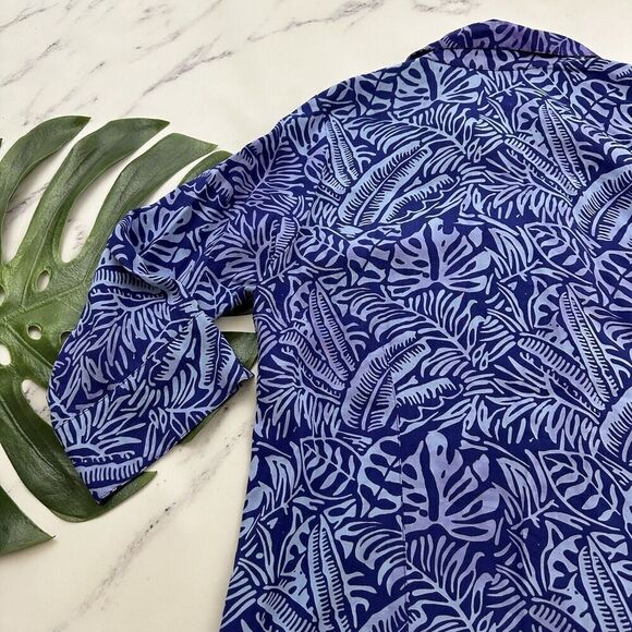 Blue Ginger Womens Button Up Blouse Top Size S Purple Tropical Leaf Floral - Picture 11 of 12